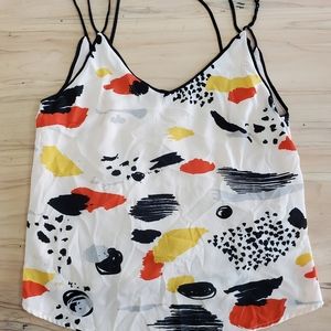 Harlyn Anthropologie mid century mod tank top shell peach pink black xs